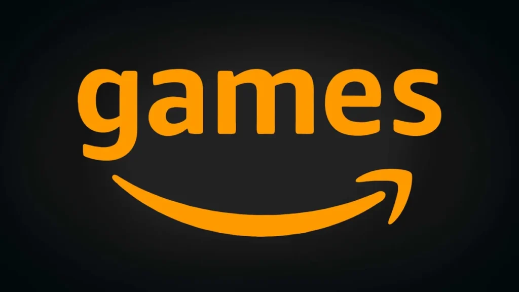 Amazon Games logo on black background. A sleek and bold design representing the gaming division of Amazon.